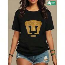 1 Pc Women's Blouses, Pretty Blouses For Women, Women's Clothing Sets For Women, Pumas UNAM 180g Black And White Cotton T-Shirt, Sports Club Print Pattern, High Print - 黑色 - 查看 2