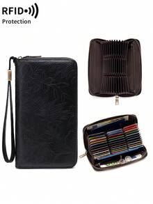 FOREVER MIYIN Fashionable Large Capacity Long Wallet For Women, Embossed Floral, Multi-Card Slots With Wrist Strap Zipper Wallet, RFID Anti-Theft Minimalist Clutch, Suitable For Daily Use, Business Commute, Shopping, Travel - Multicolor - View 15
