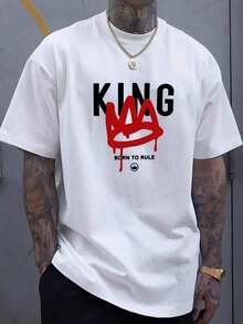 Camiseta King Print, Camisetas para Hombre, Camiseta Casual de Manga Corta para Verano, Regalos para el Día del Padre - Blanco - Ver 6
