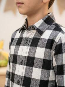 Boys' Plaid Shirt, Long Sleeve, Red/Black, Flannel, For June Festivals, Winter. - Black - View 4