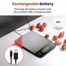Digital Food Kitchen Scale, Grams And Oz Weight Loss, Baking And Cooking, 0.05oz/1g Precise Graduation, 5 Weight Units, IPX6 Waterproof, USB Rechargeable, 304 Stainless Steel-Silver, 22lb - 不銹鋼-銀色 - 查看 3