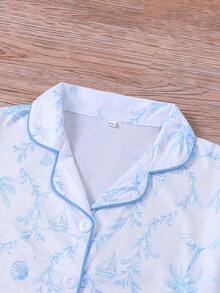 Bộ đồ ngủ ngắn tay in hình vỏ sò cho trẻ em (2 món), áo ngắn tay và quần short viền bèo, họa tiết hoạt hình vỏ sò, sao biển, thích hợp cho trẻ em và thanh thiếu niên mặc hàng ngày, đi chơi và ở nhà. - trắng - Xem 3