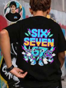 GraphicGems Boys' Basic Short Sleeve T-Shirt, Casual, Elegant, Creative, Personalized, Refreshing, Chic, Minimalist, Cool Style, With Digit 67 Football Graphic Print, Comfortable Clothing For Daily Wear, Cozy Summer And Autumn Styles, Suitable For 7 Year Olds, Graphic Clothing For Boys, Hip Hop Clothing For Boys. - 玫紅色 - 查看 8