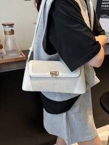 New French Niche Design Women's Handbag, Contrast Color Commuter Underarm Fashion Versatile Retro Baguette Shoulder Bag - White - View 2