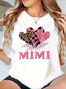 New Summer Arrival: "I Love Being Mimi" Heart Print Graphic T-Shirt For Grandmothers, Mother's Day Gift, Casual Women's Top, Ideal For Summer. - 白色 - 查看 7