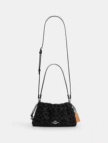 Coach Faye 26 Logo Drawstring Magnetic Closure Leather Shoulder Bag Medium Women's Pink - Black - View 8