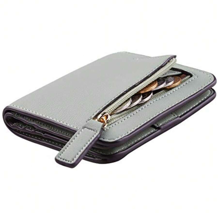 Toughergun Women's Small Slim Leather Wallet With RFID Protection, Compact Bifold Mini Purse With Clear ID Window - 雷納帕綠色綻放 - 查看 1