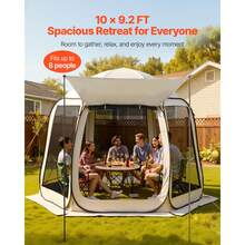 Screen House Tent, 10 X 9.2 Ft, 4-8 Person Pop Up Screen Tent With Extended Awning, Portable Screened In Canopy With Carry Bag, Netting Sides, For Patio, Backyard, And Outdoor Activities, Beige - 10 x 9.2 ft, 4-8 Person with Extended Awning - 查看 3