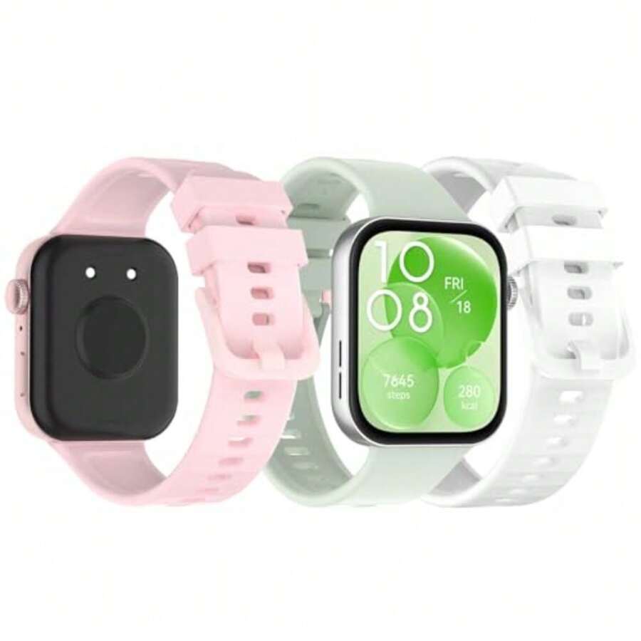 3 Piezas Correa Compatible con Huawei Watch Fit 4 Pro/Fit 4/Fit 3, Pulsera de Silicona Suave Reemplazo Deportiva Respirable Reloj Banda, 5.5"-8.7 - Verde Claro/ Rosa/ Blanco - Ver 1