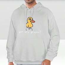 Wo Hooded Sweatshirt With Duck And "Got Any Grapes?" Graphic - Lightweight Breathable Pullover, Durable Fabric, Loose Fit Casual Streetwear With Pockets And Adjustable Drawstring Hood For Fall Winter Layering (Grey) - Funny Casual Attire - 淺灰色 - 查看 10
