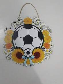 1pc/Football Wreath Color Printed Wooden Plaque, Soccer Logo Hanging Ornament, Fan Home Wall Decoration - Multicolor - View 8