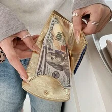 多功能日式短款女用便攜折疊零錢包 時尚按扣小錢包 PU 三折女用錢包 - 彩色 - 查看 5