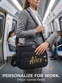 1pc Personalized Insulated Lunch Bag With Custom Name Text, Leakproof Thermal Tote Bag With Adjustable Shoulder Strap For Men Women Office Work, Picnic, Outdoor Travel Cooler Bag, Corporate Employee Gift Appreciation - Black - View 2