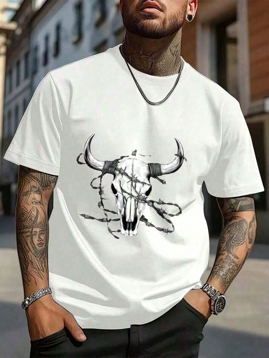 Fashionable Basic T-Shirts For Men And Boys, Fun And Casual Graphic Tees, Oversized Crew Neck Cotton T-Shirts, Bull Skull Design On White T-Shirt, Cool Holiday Graphic Tees For Men, Plus Sizes S-3XL, Premium Quality Unique Graphic Tees, Fall T-Shirts, Birthday Gift For Men
-Black 100% Heavyweight Cotton Hoodie - 白色 - 查看 1