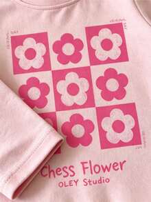 Milk Fufu Girls Spring/Autumn Sweet Style Long Sleeve T-Shirt, Round Neck Lace Hem Pink Floral Print Soft Cute Top - Pink - View 5