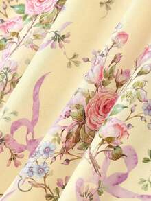 MOD Vestido con estampado floral romántico, espalda abierta y lazo - Amarillo claro - Ver 7