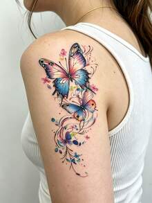 6 fogli di tatuaggi temporanei per il corpo da donna, con colorati motivi primaverili ed estivi di farfalle e fiori. Tatuaggi finti impermeabili, durano 2-5 giorni, possono coprire cicatrici, possono essere usati su braccia, collo, spalle, vita, gambe e caviglie. Perfetti come regali per migliori amici, vacanze, feste e decorazione del corpo. - Multicolore - Visualizzare 2