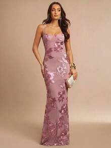 Fitted Strappy Dress With 3D Floral Print - Clear - View 1