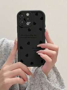 1 pieza Funda de teléfono a prueba de golpes, resistente al agua y a los arañazos, con patrón de corazón miniatura en beige, compatible con Apple/Redmi/Infinix/Vivo, con microforos y amortiguación - Negro - Ver 2