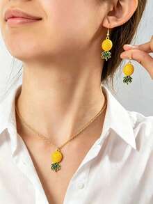 Set Kalung dan Anting Liontin Nanas 3 Buah/Set, Perhiasan Seri Buah, Hadiah untuk Teman dan Pacar - Gaya 4 - View 5
