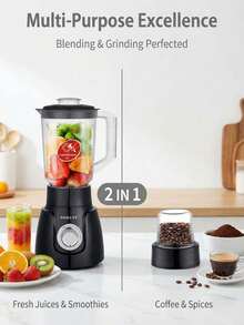 SOKANY Blender Juicer 2-in-1 500W, Kontrol 3 Kecepatan dengan Pisau Stainless Steel, Wadah Anti Pecah 1,5L & Saluran Masuk Lebar 3 Inci, Mudah Dibersihkan untuk Jus, Smoothie, Kopi, Rempah-rempah, Penggunaan di Rumah, Kantor, Dapur, dan Gym - Putih - View 4