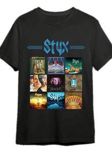 Men's Styx Album Grid Graphic T-Shirt, 100% Cotton, Machine Washable, Men's And Women's Tees, Easter Gifts For Male And Female Friends, Mom And Dad, Sizes S-XXXL, Black - 黑色 - 查看 1