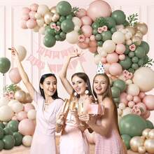 This 135-Piece Pink And Green Balloon Arch Set Includes Metallic Gold, Sand, White, Sage Green, And Pink Balloons, Perfect For Bohemian "Baby In Bloom" Themed Parties, Babyshowers, Bridal Showers, Gender Reveal Parties, And Birthday Party Decorations. - View 4