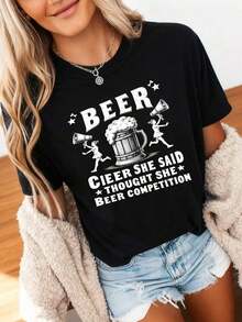 Pure Cotton T-Shirt "Cheer Dad Cheerleader Beer Competition Cheer Papa" - 黑色 - 查看 4