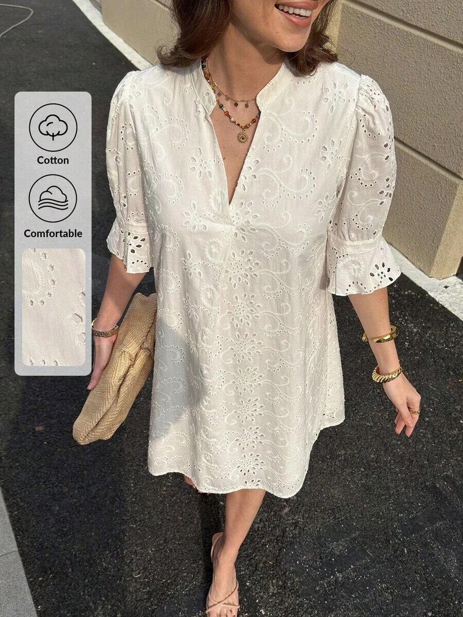 Clasi Vestido elegante con estampado floral y escote calado para mujeres, vestidos de graduación para mujeres, vestido de cintura baja, estilo boho country, ropa de mujer boho - Blanco 3 - Ver 1