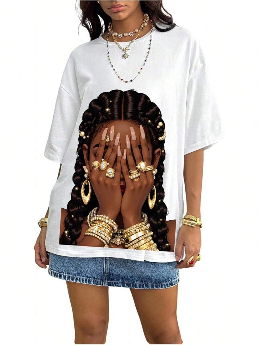 Y2K - Women's T-Shirts With Lip Print, Round Neck, Short Sleeve, Loose Fit And Versatile Shirt - Blanco (White F) - View 1