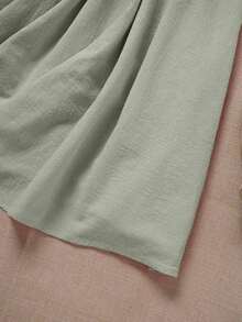 Vestido camisero de algodón y lino de unicolor y manga corta para mujer - verde menta - Ver 5