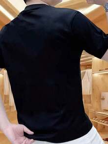 Camiseta de color liso talla grande,Camiseta con estampado de letras,Adecuado para desplazamientos diarios, actividades al aire todas las estaciones. - Negro - Ver 5