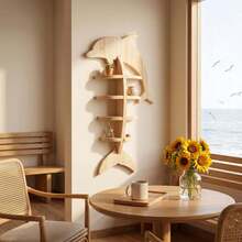 1-Piece Creative Solid Wood Dolphin/Bat Shaped Wall Storage Shelf, Multi-Layer Stylish Home Decor Display Rack, Vertical & Horizontal Mountable Bathroom Organizer, Ideal For Home Decoration & Display, Space-Saving Storage Essential, Perfect Gift For Family And Friends - 多款 - 查看 2