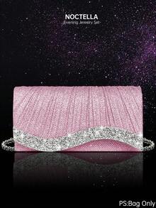Noctella Borsa clutch da donna con cristalli scintillanti e strass, portafoglio da sera elegante e di lusso, nuova busta pieghettata alla moda, con set di gioielli composto da collana, orecchini e bracciale in cristallo, adatto per ragazze in festa, spose, regali per vacanze, borse da cerimonia, borse da festa, perfettamente abbinabile ad abiti da festa, da sera e con paillettes, l'accessorio perfetto per partecipare a balli - Rosa - Visualizzare 11