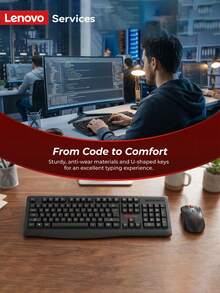 Lenovo Silent Wireless Keyboard And Mouse Set 2.4G Full Size Office Keyboard With Ergonomic Quiet Mouse USB Plug Play Combo For Laptop Computer Desktop PC Home Office Gaming Study - View 1