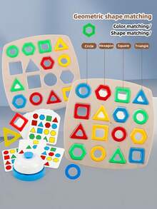Geometric Shape Matching Game, 2-Player Colorful Shape Sorting Game With Buzzer, Montessori Early Education Cognitive Toy, Suitable For Preschool Children, Develops Hands-On Ability - Multicolor - View 6