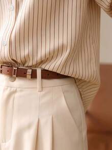 YUXIN Spring/Autumn New Loose Fashion Blue Striped Elegant Long Sleeve Shirt, Stylish Design For Work/Commute, Slimming & Versatile Blouse - Apricot - View 11