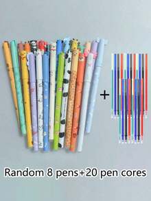 18/28pcs Erasable Pen Set, 3D Animal Pens, Multiple Styles, Thermal Erasable Ink, Smooth Writing No Ink Depletion, Built-In Erasable Pen Tips For Easy Cleaning, Ideal For Journaling, Note-Taking, And Holiday Gifts - Multicolor - View 10