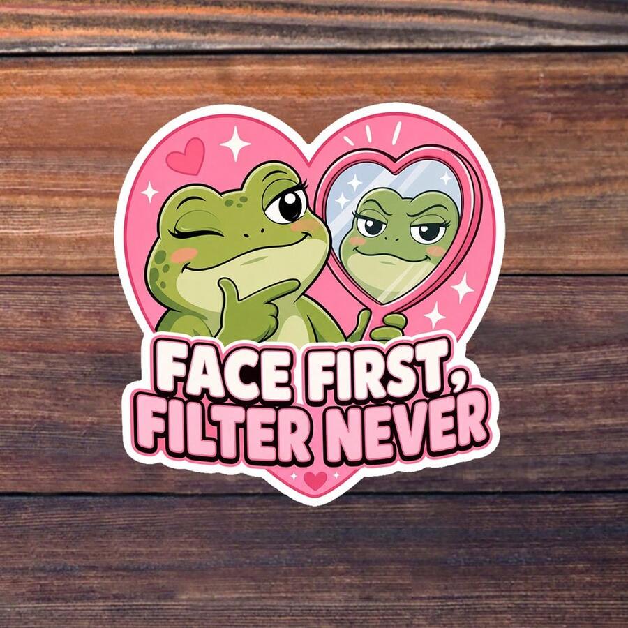 1张趣味动物表情包贴纸,3英寸“FACE FIRST, FILTER NEVER”(脸先贴脸,绝不滤镜)贴纸,适用于笔记本电脑、水瓶、日记本、手机壳 - A - 查看 1
