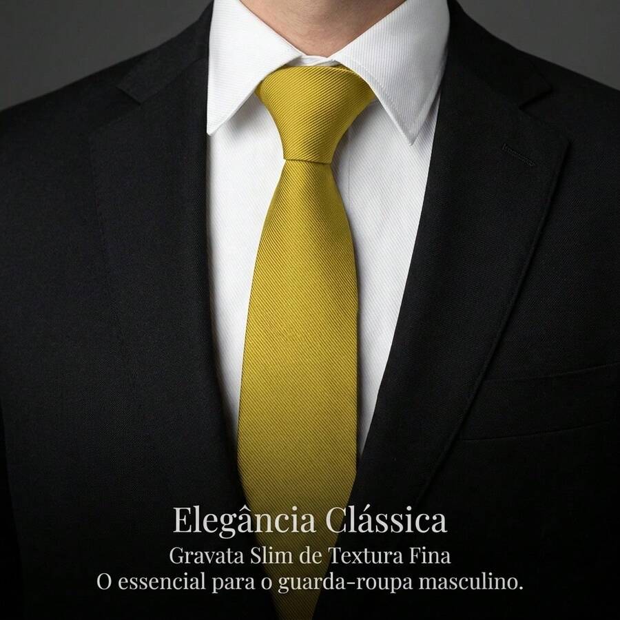 Men's Tie In A Solid Color, Matte Finish, Fine Texture, Ideal For Formal Suits, Weddings, Grooms, A Professional And Sophisticated Look. - 金色 - 查看 1