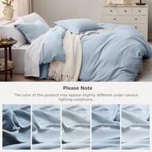 Bedsure Blue Duvet Cover Size - 3 Pieces Prewashed Cotton-Like Polyester Soft Bedding Set, Includes 1 Duvet Cover 90x90 Inches With Zipper Closure 2 Pillow Shams, No Comforter - 05 - 天藍色(不含被子) - 查看 7