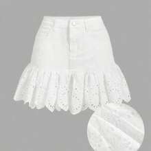 guangzhougaolangshangmao  MOD Minifalda de mezclilla con parches de encaje para mujeres, blanca, ajustada y casual, para verano, Día de San Patricio, conciertos, atuendo de crucero, dinero antiguo, Ibiza - Blanco - Ver 1