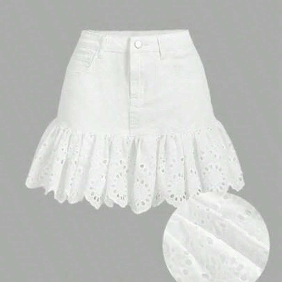 guangzhougaolangshangmao  MOD Minifalda de mezclilla con parches de encaje para mujeres, blanca, ajustada y casual, para verano, Día de San Patricio, conciertos, atuendo de crucero, dinero antiguo, Ibiza - Blanco - Ver 1