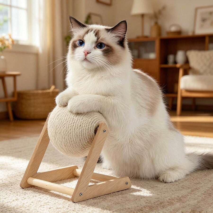 Sisal Cat Scratching Ball, Durable Scratch Pad, Stable Design, Protects Furniture, Interactive Toy For Kittens & Adult Cats - Apricot - View 1