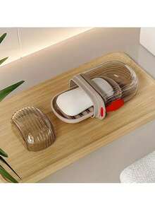 1pc Portable Soap Box With Lid, Leak-Proof Travel Soap Storage Case, Oval Compact Design With Drainage Holes, Transparent Lid, Suitable For Camping, Gym, Bathroom And Kitchen, Durable Material - One Size Fits All - View 5