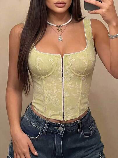 Apperloth A Camiseta corta de verano para mujer con tirantes gruesos y bordados elegantes