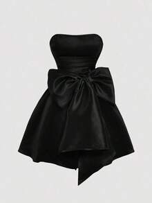 MOD Vestido corto para mujer con lazo rojo en el lateral, vestido de graduación blanco - Negro - Ver 12