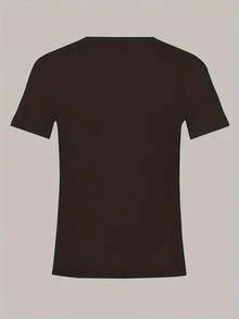 Talla grande, camiseta de manga corta estampada casual de talla grande para mujer - Negro - Ver 3