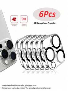 6pcs/Set High Definition 9H Tempered Glass Lens Film, Effective Lens Protection Against Drops And Cracks, Compatible With IPhone 17 Pro Max, 17 Pro, 17 Air, 17, 16, 16 Pro Max, 15 Pro Max, 15 Plus, 14 Pro Max, 14 Pro, 13 And More Models - White - View 34