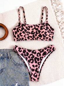 Spring/Summer New European And American Casual Red Leopard Print Beach Vacation Date Party Women's Bikini Set - Multicolor - View 2